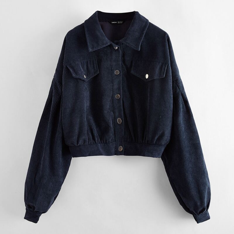 

Solid Button Through Corduroy Jacket, Navy blue