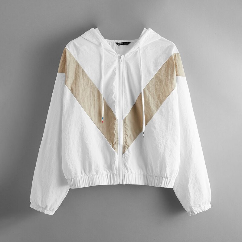 

Chevron Colorblock Zip Up Jacket, White