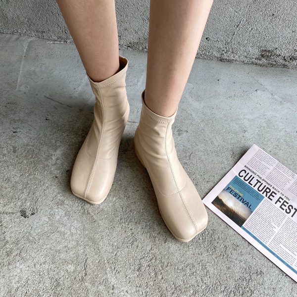 

Square Toe Ankle Boots, Apricot