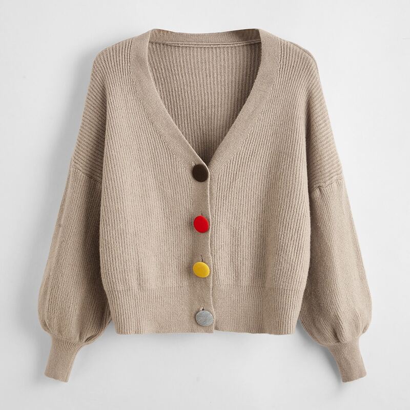 

Covered Button Drop Shoulder Cardigan, Khaki
