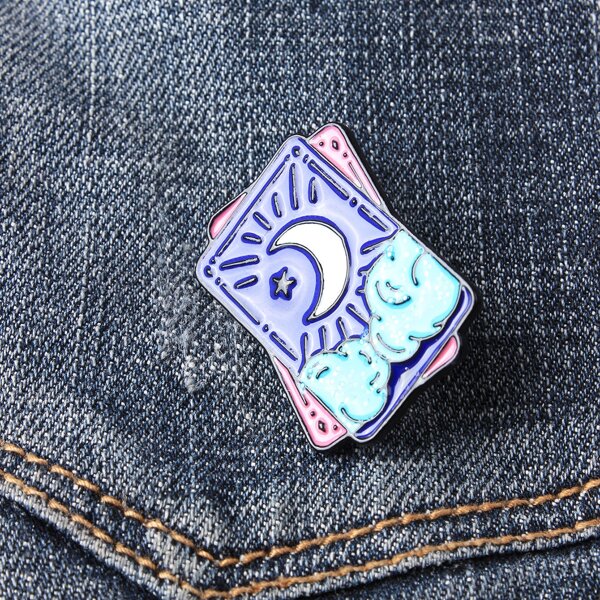 

Moon Pattern Rectangle Brooch, Multicolor