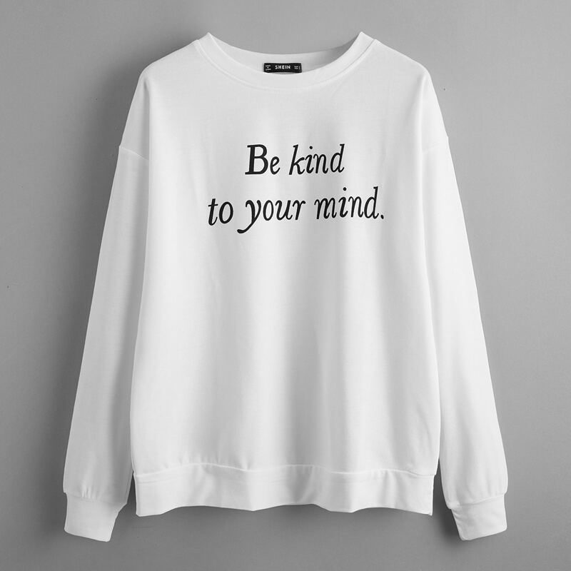 

Drop Shoulder Slogan Graphic Sweatshirt, White