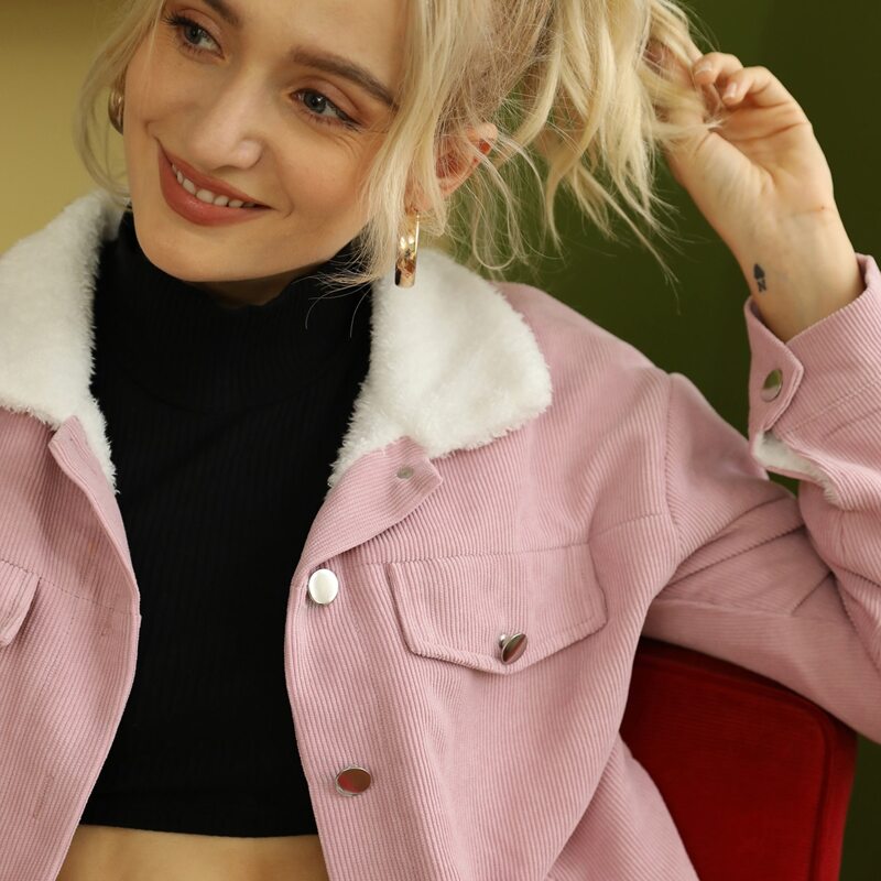 

Corduroy Teddy Collar Western Jacket, Dusty pink