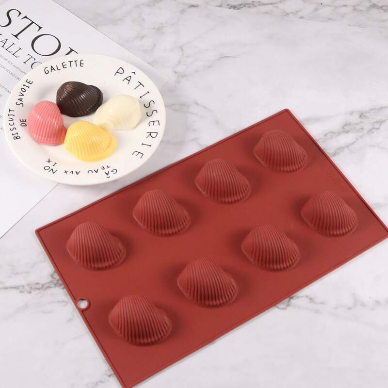 

1pc 8 Grid Shell Pudding Mold, Burgundy