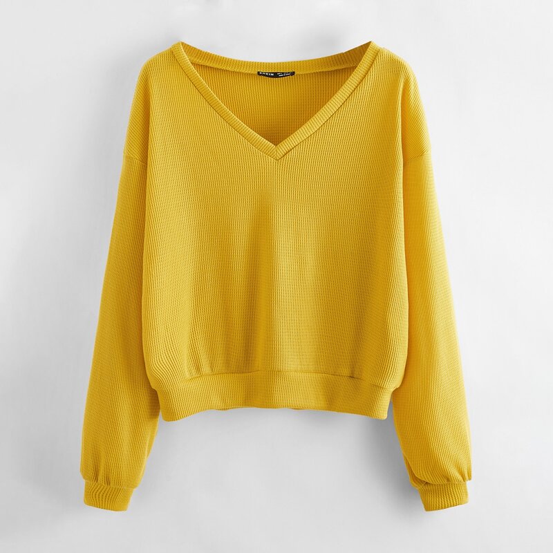

Solid Drop Shoulder Pullover, Mustard yellow