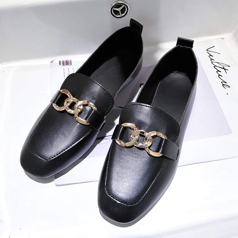 

Chain Slip On Flat Loafers, Black