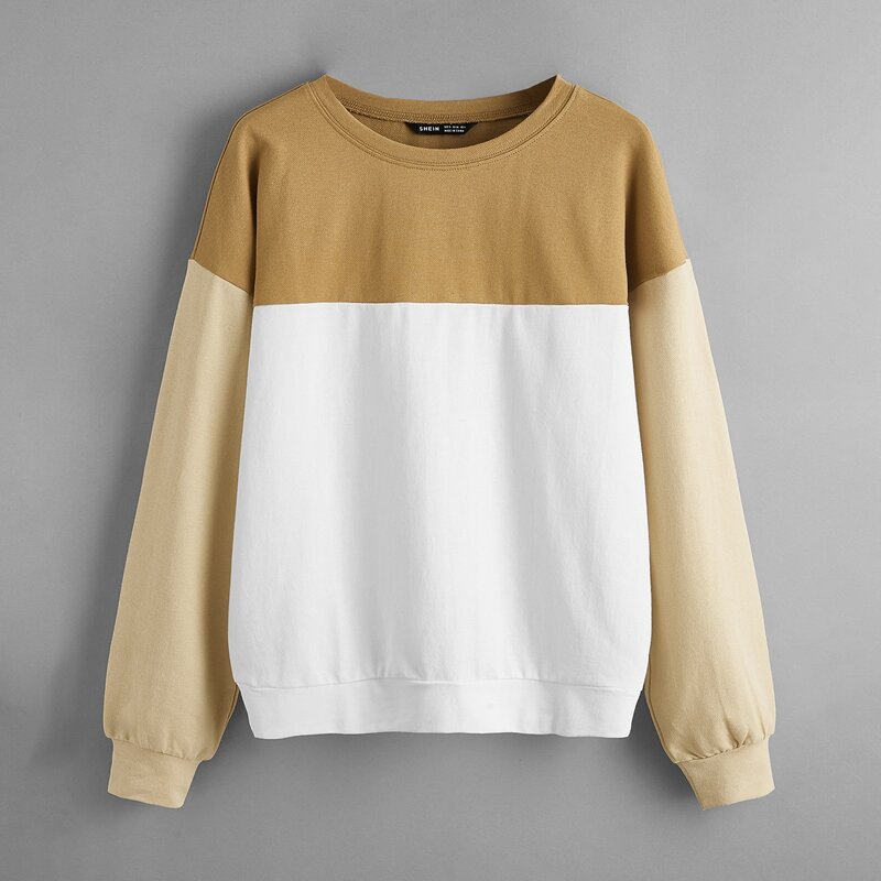 

Drop Shoulder Colorblock Pullover, White