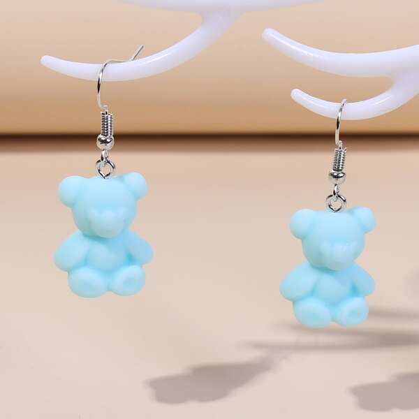 

Bear Charm Drop Earrings, Blue
