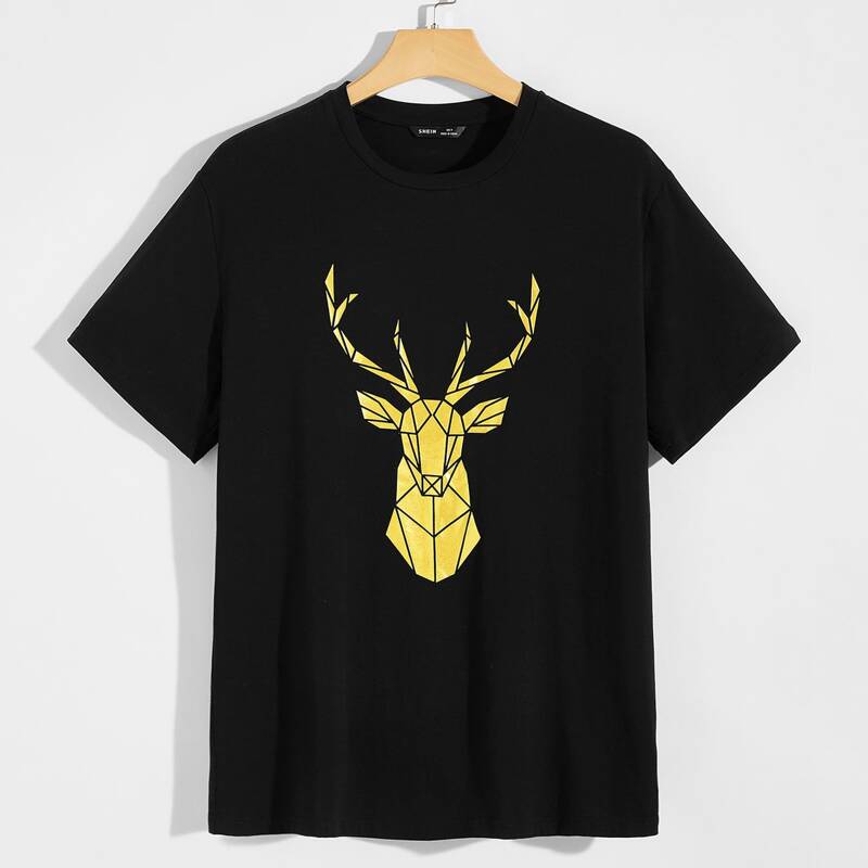 

Men Elk Print Tee, Black