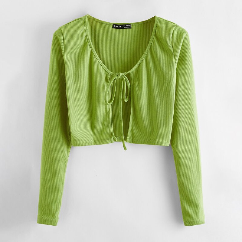 

Tie Front Solid Crop Top, Lime green