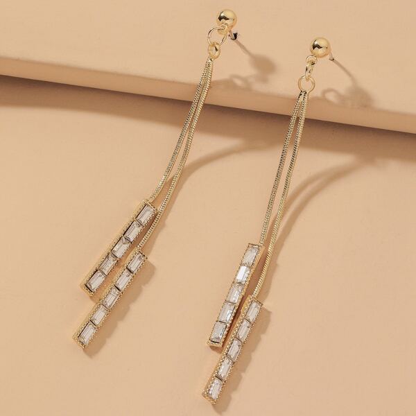 

Rhinestone Decor Drop Earrings, Gold