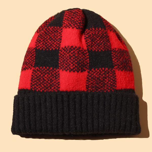 

Plaid Pattern Beanie, Multicolor