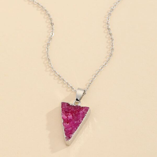 

Crystal Stone Decor Triangle Pendant Necklace, Hot pink