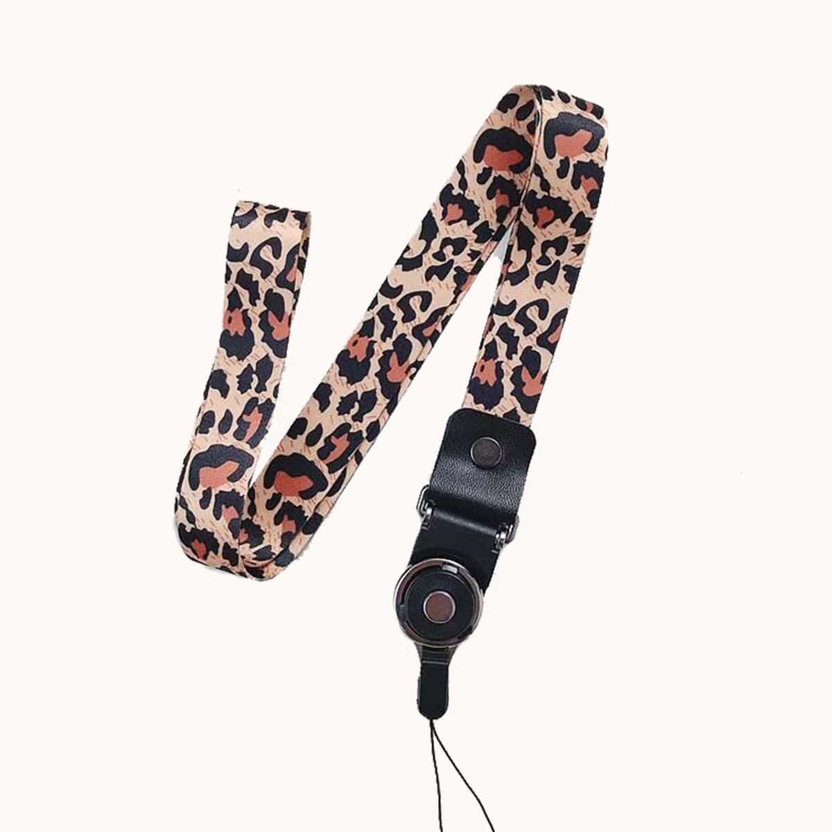 

1pc Leopard Pattern Lanyard, Coffee brown