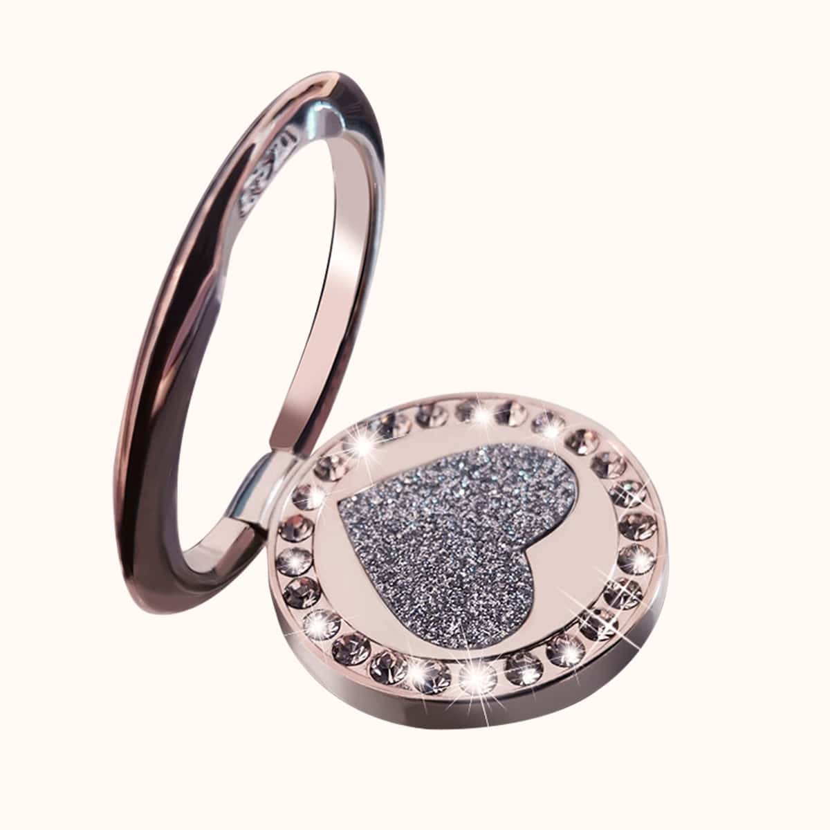

Rhinestone Heart Design Phone Holder, Silver