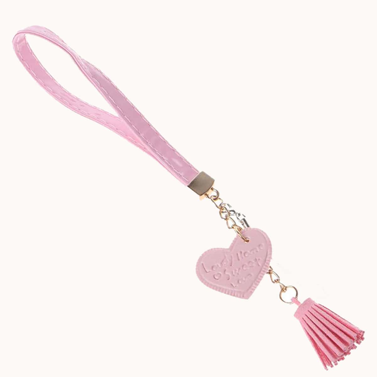 Heart & Tassel Decor Lanyard, Pink
