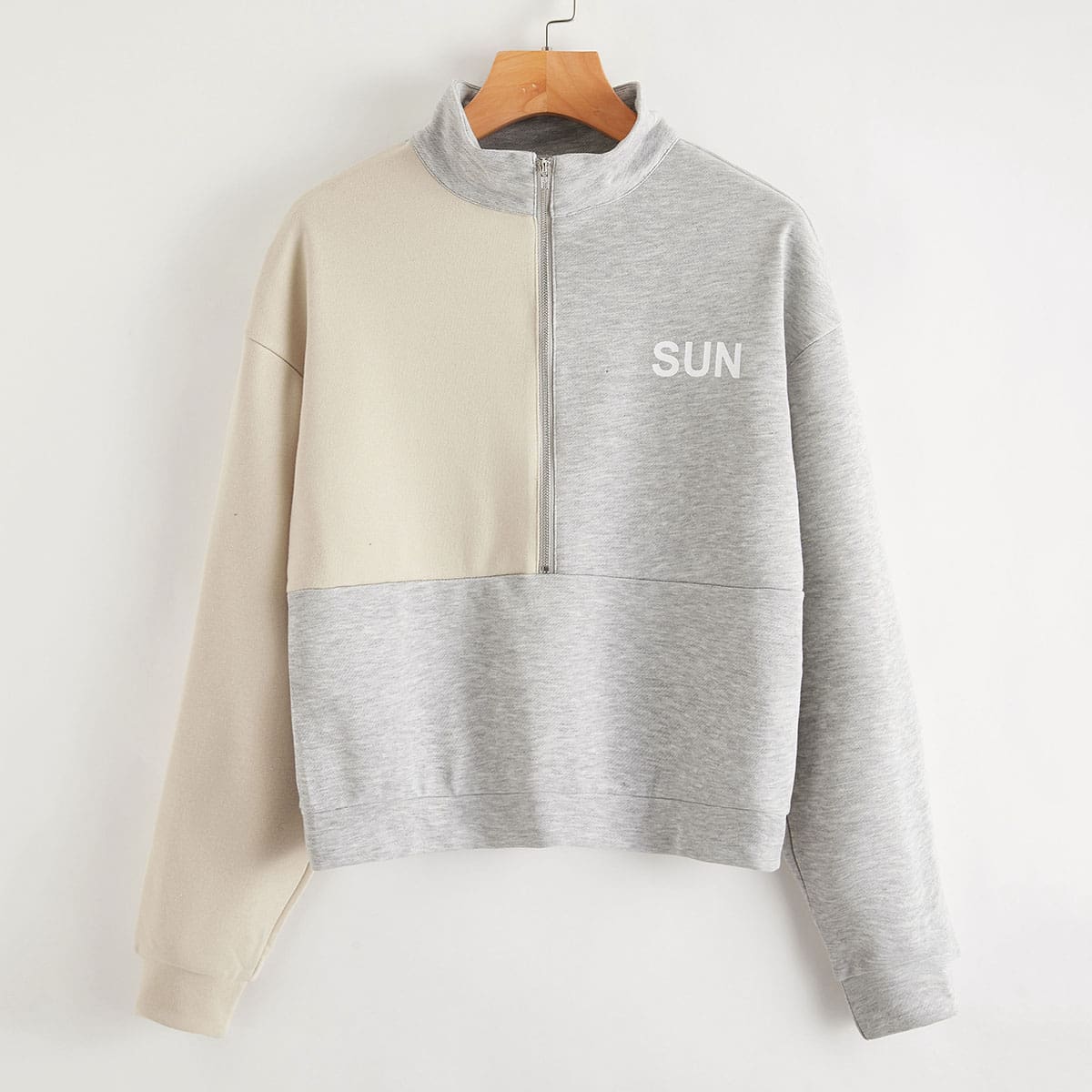 

Half Zip Letter Graphic Colorblock Sweatshirt, Multicolor