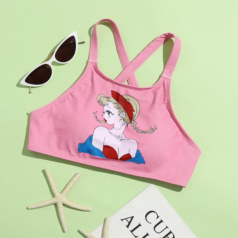 

Figure Graphic Tie Back Bikini Top, Pink