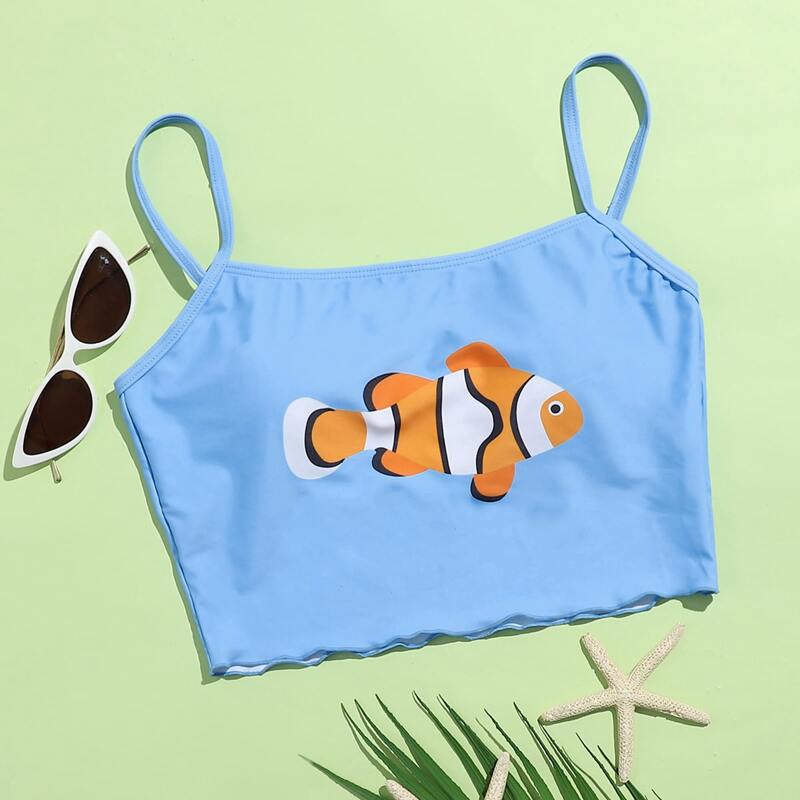 

Fish Print Cami Bikini Top, Baby blue