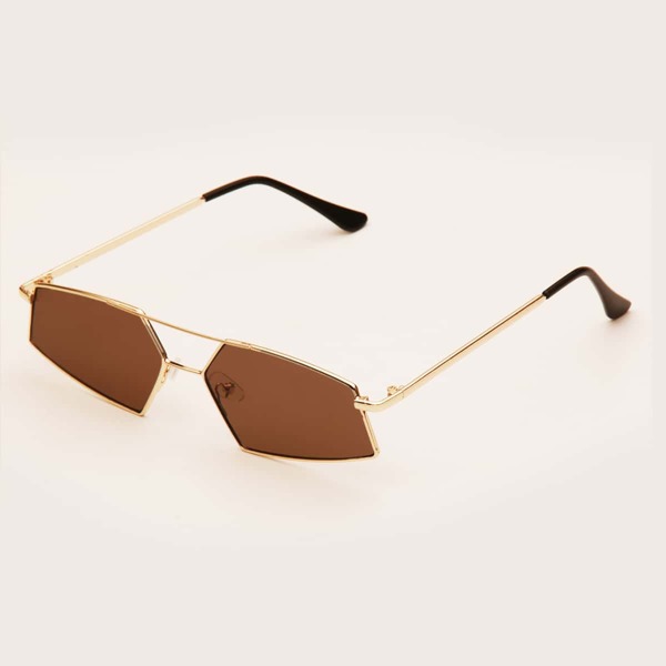 

Men Metal Frame Irregular Lens Sunglasses, Brown