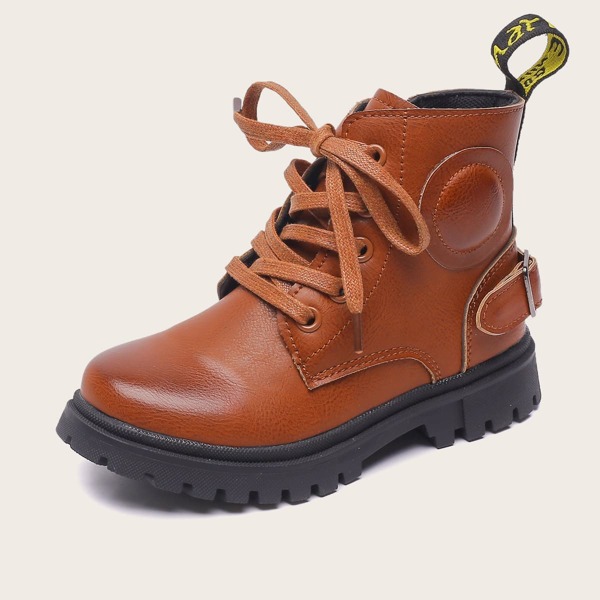 

Boys Buckle Decor Combat Boots, Brown