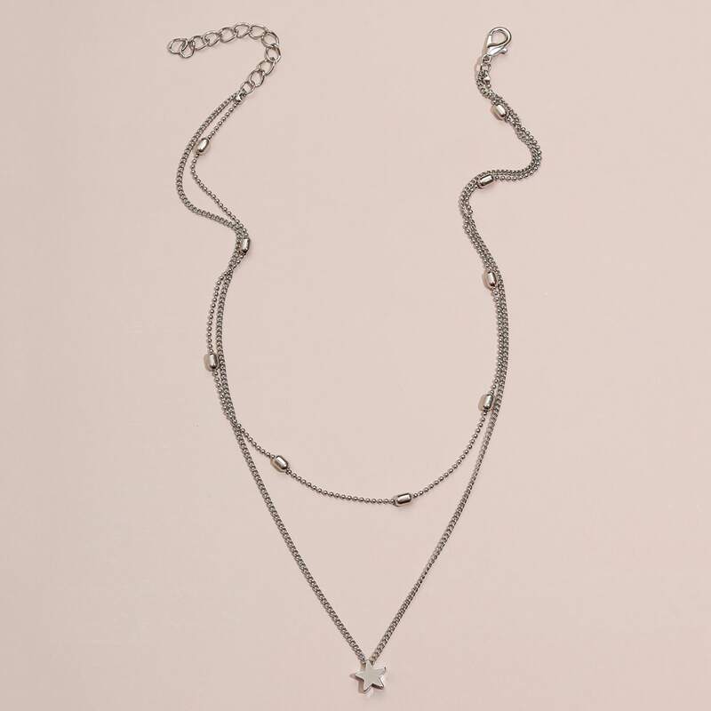 

Star Pendant Layered Necklace, Silver