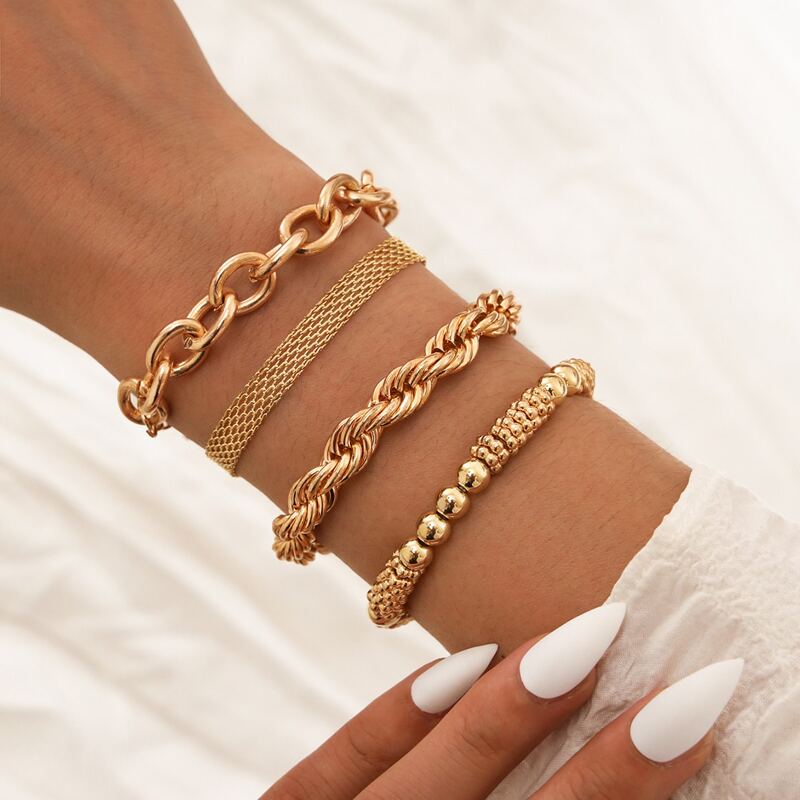 

4pcs Minimalist Chain Bracelet, Gold