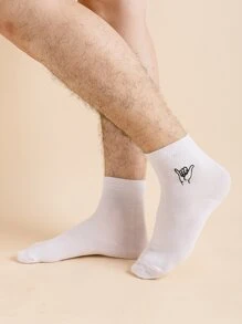 Men Gesture Embroidery Socks - White - View 4