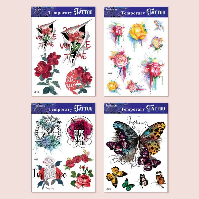 

4sheets Flower Pattern Tattoo Sticker, Multicolor