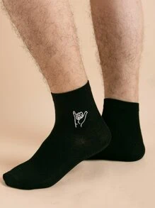 Men Gesture Embroidery Socks - Black - View 5