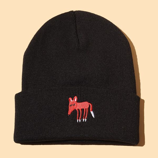 

Cartoon Embroidery Beanie, Black