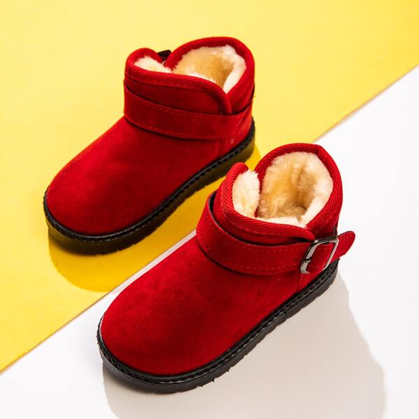 

Girls Buckle Decor Boots, Red