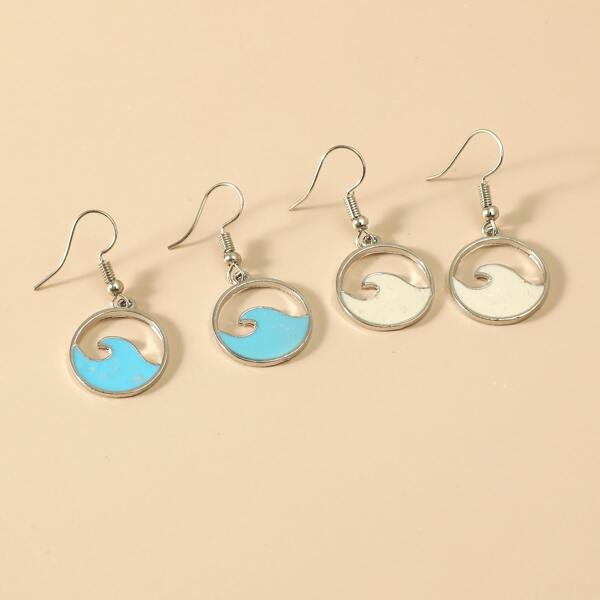 

2pairs Wave Round Drop Earrings, Multicolor