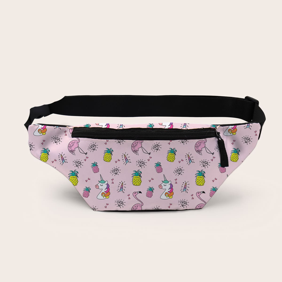 

Unicorn & Pineapple Graphic Zip Front Fanny Pack, Multicolor