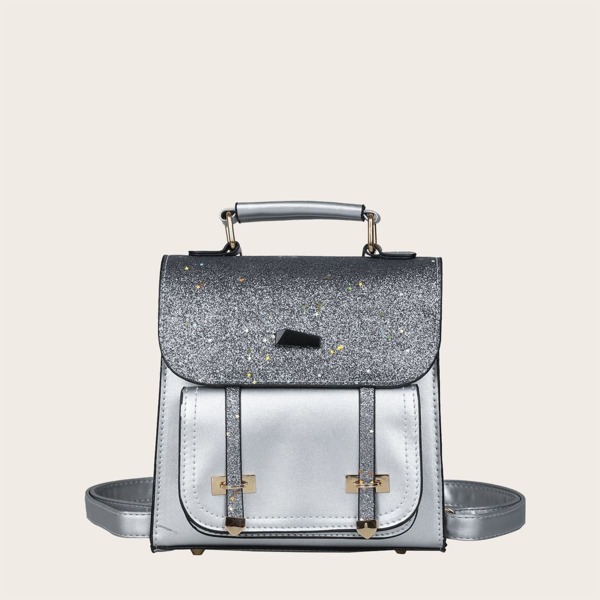 

Girls Glitter Pocket Front Backpack, Silver