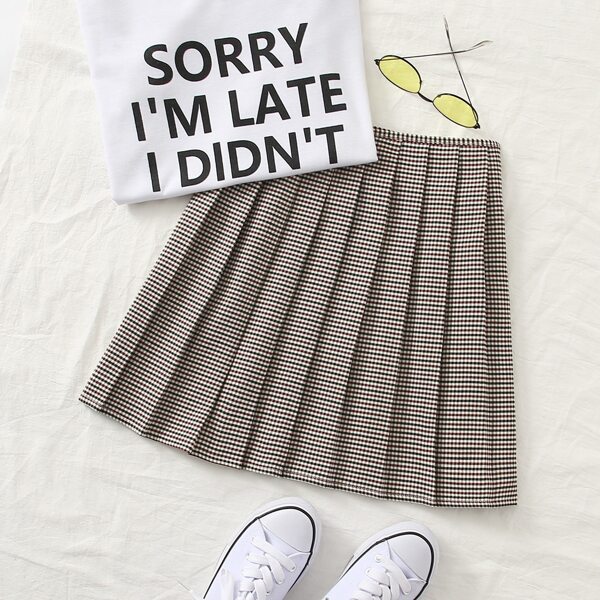 

Plaid Pleated Mini Skirt, Multicolor