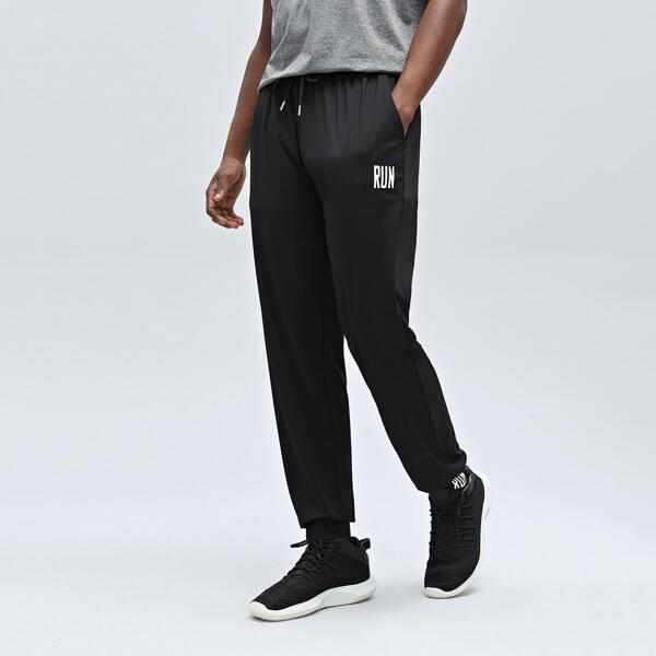 

Men Letter Graphic Drawstring Sport Pants, Black