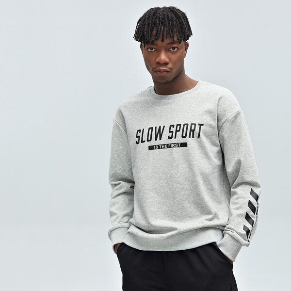 

Men Slogan Graphic Sports Sweatshirt, Light grey
