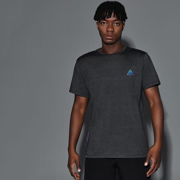 

Men Reflective Letter Graphic Sports Tee, Dark grey