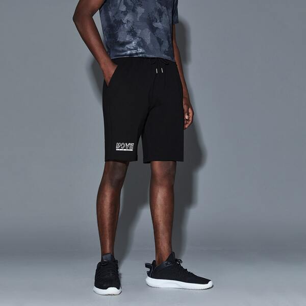 

Men Letter Graphic Sports Shorts, Black