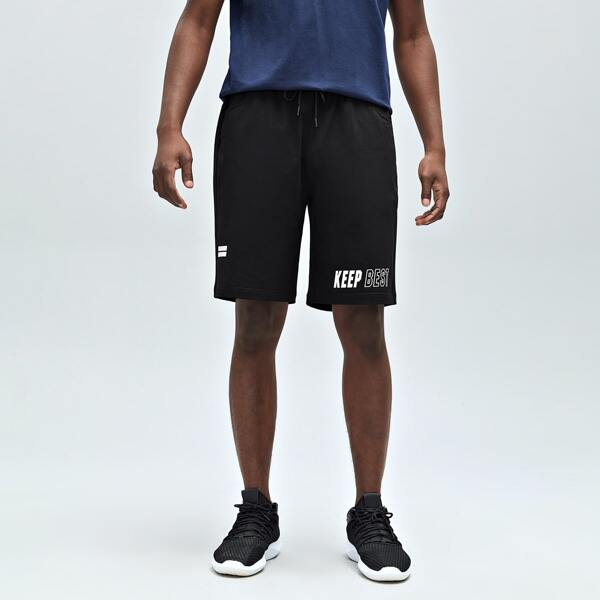 

Men Slogan Graphic Sports Shorts, Black