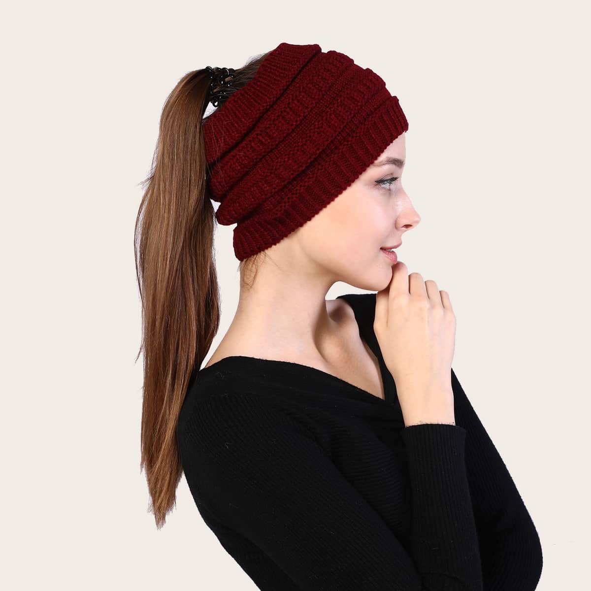 

Plain Knit Hat, Burgundy