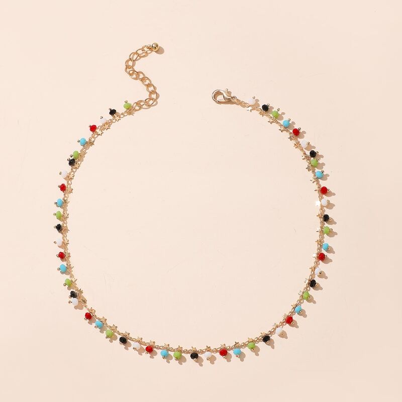 

Beads & Star Charm Chain Necklace, Multicolor