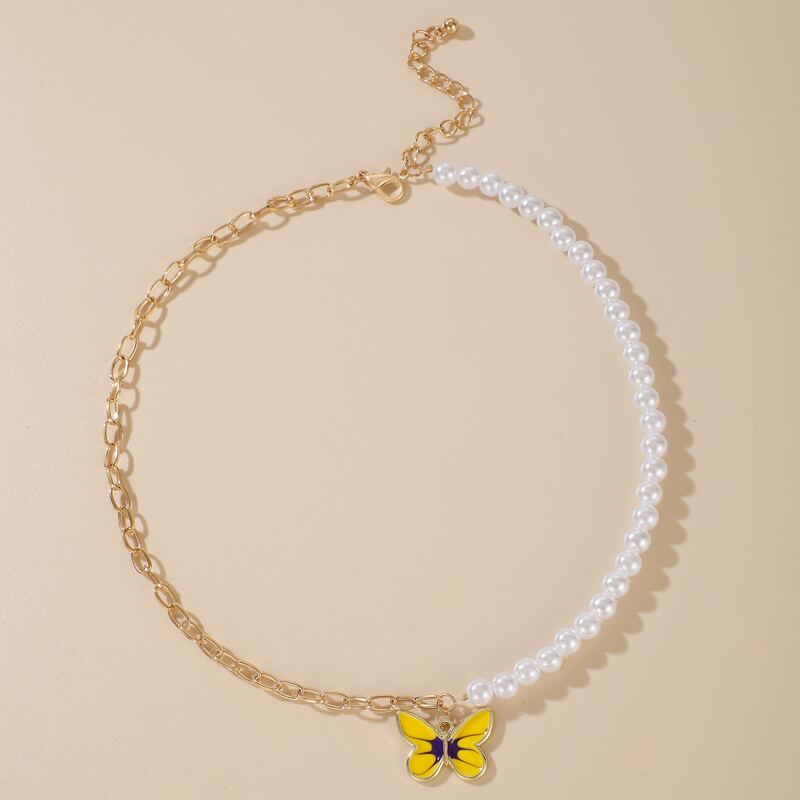 

Faux Pearl Beaded Butterfly Necklace, Multicolor