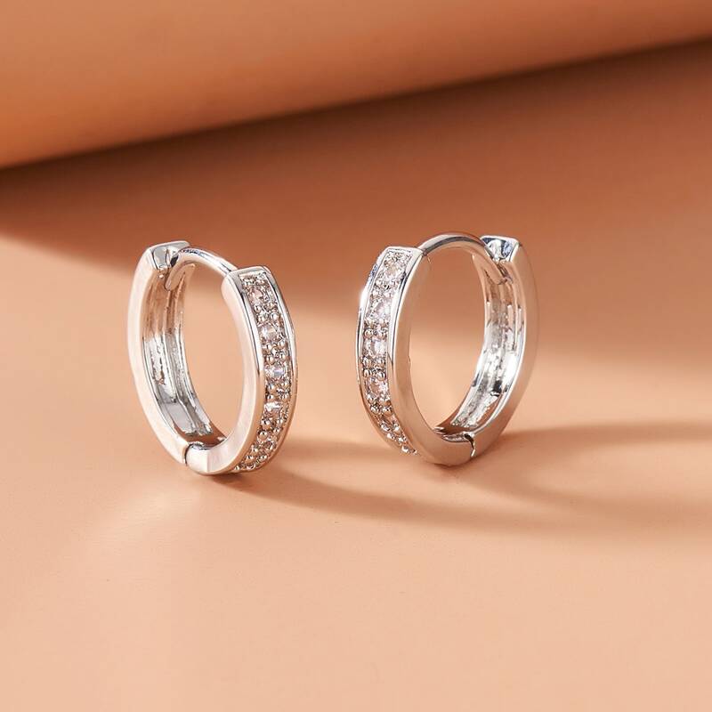 

Rhinestone Hoop Earrings, Silver
