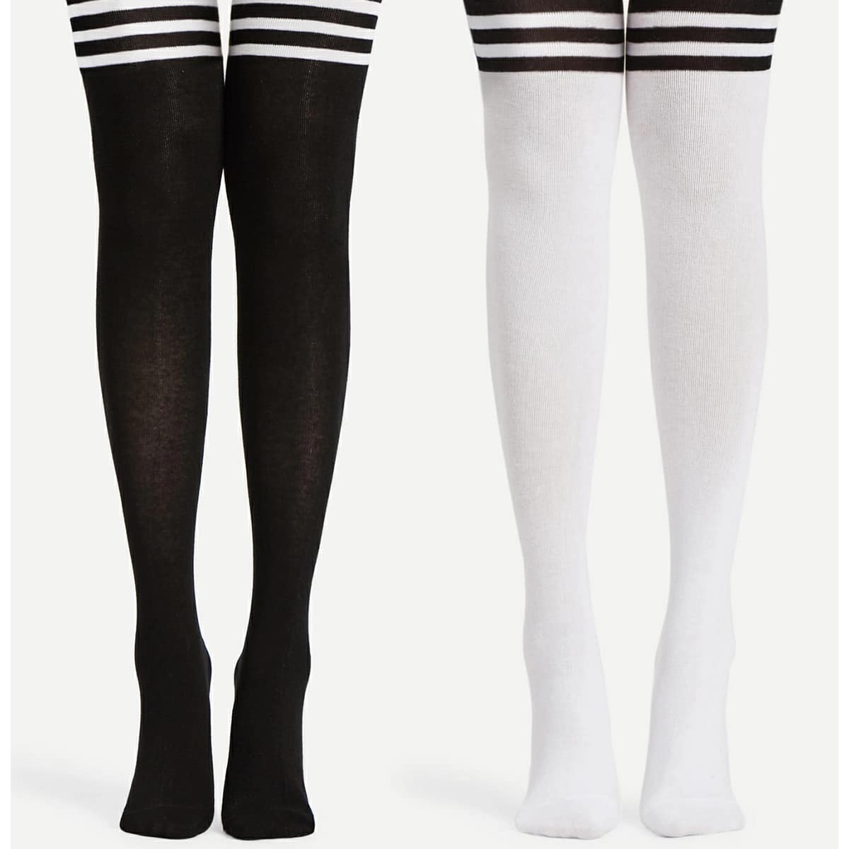 

2pairs Stripe Over-the-Knee Socks, Black and white