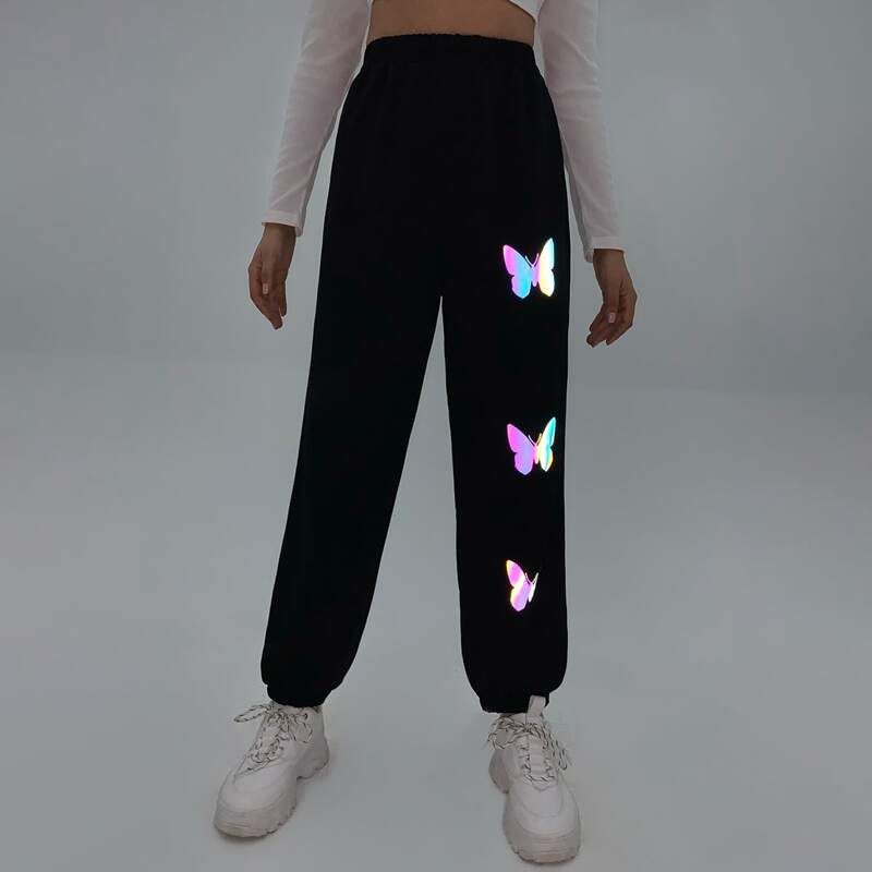 

Reflective Butterfly Sweatpants, Black