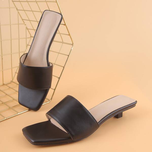 

Minimalist Open Toe Heeled Mules, Black