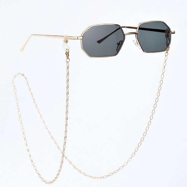 

1pc Men Polygon Frame Sunglasses & 1pc Glasses Chain, Gold