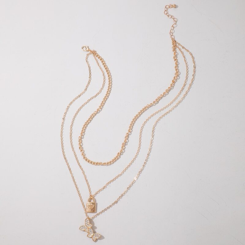 

Butterfly & Lock Layered Necklace, Gold
